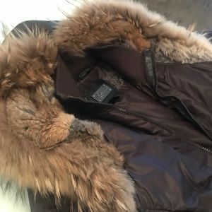 Mackage down coat with natural fur collar in brown